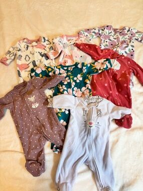 Carter’s Fleece Footed Sleepers Bundle - Floral, Bunny, Penguin Prints